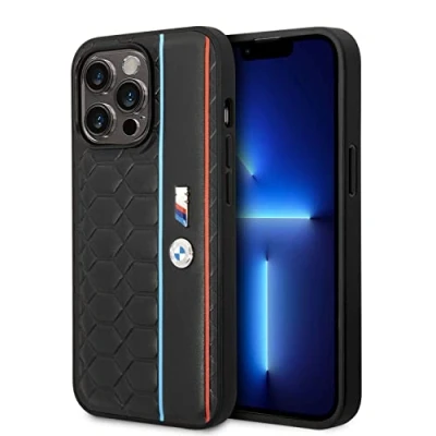 Image de CG MOBILE BMW Coque de téléphone pour iPhone 14 Pro Max Motif Hexagonal Noir Collection M Protection Lisse avec Facile à Clipser, Absorption des Chocs et Logo Signature
