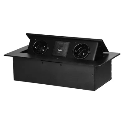Image de Miratic Bloc Prise Encastrable Plan de Travail avec Bord Plat et 2 prises Schuko Multiprise Bureau 2x USB Type A C Adaptée à la Norme Allemande Escamotable (Schuko) (noir)