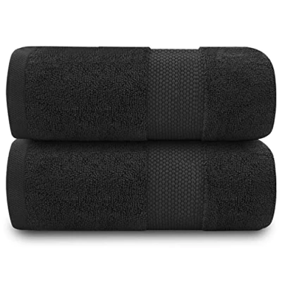 Image de GC GAVENO CAVAILIA Lot de 2 Grandes Serviettes Bain en Coton égyptien 700 g/m² à séchage Rapide Douces au Toucher Noir 228,6 x 360,6 cm