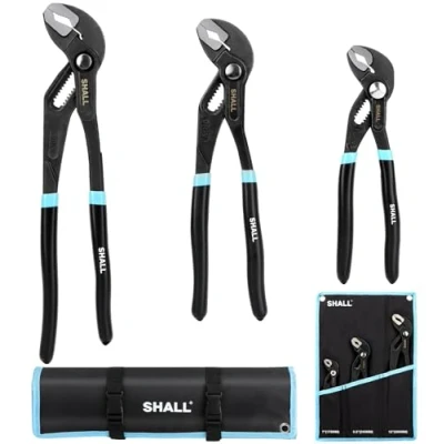 Image de SHALL Lot de 3 pinces à joint rainuré (30,5 cm,24,9 cm,17,8 cm),pince pompe eau en acier Cr V,pince rainure et languette réglable rapidement sac outils réparation domestique SH191005