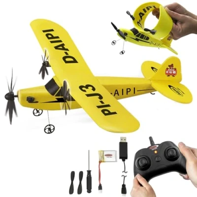 Image de Piper J3 CUB Avion gyro 2,4 GHz 2CH multijoueur, Micro Mousse Flexible, adapté aux débutants