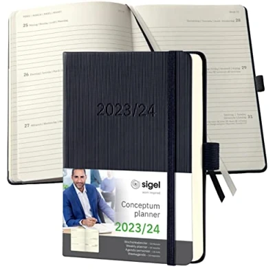 Image de SIGEL C2402 Agenda semainier 2023/2024, A6, couverture rigide, noir Conceptum