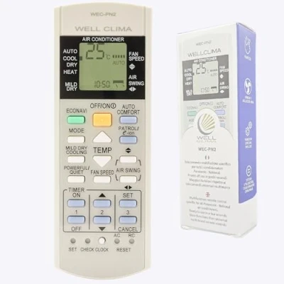 Image de Wellclima Télécommande Universelle spécifique pour Climatiseur Panasonic National, Compatibilité Totale avec Pompe à Chaleur Inverter, Instructions Multilingues, Prête l&#039;emploi en Quelques Secondes