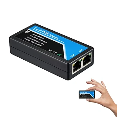 Image de Revotech 2 Port POE Extenseur, IEEE 802.3af/at Compatibles 10/100 Mbps RJ45, Répétiteur 100 mètres Extenseur,1 in Out Adaptateur pour Caméra Poe/Dispositif POE, Plug and Play(POE5003)