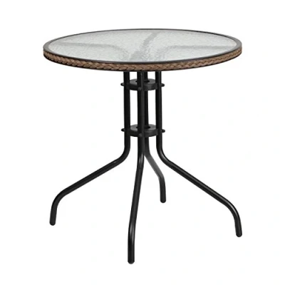Image de Flash Furniture Table en Verre 28RD avec Bord, Rotin Clair/Marron foncé, 28&quot; Round