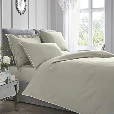 Image de Appletree Teinture Housse de Couette passepoilée Unie 200 Fils, 100% Coton, Argenté, King