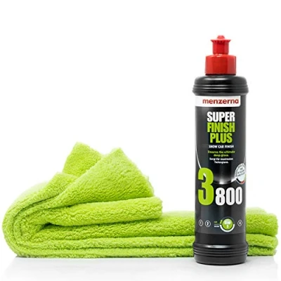 Image de detailmate Kit de polissage pour voiture Entretien la : Menzerna Super Finish Plus Polish haute brillance 3800, 250 ml + chiffon en microfibre voiture, 40 x cm,