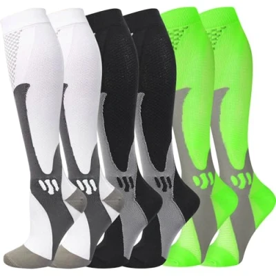Image de Gcbiger Lot de 3 paires chaussettes compression pour homme Circulation 20 30 mmHg Bas médicale femme, Noir + blanc vert, XXL