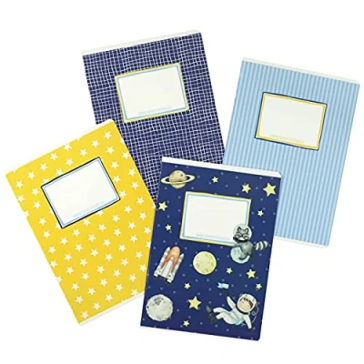 Image de 4 cahiers d&#039;exercices de qualité pour enfants DIN A5 lignés et quadrillés 32 pages motif astronaute commencer l&#039;école les élèves primaire série numéro 5 16 feuilles