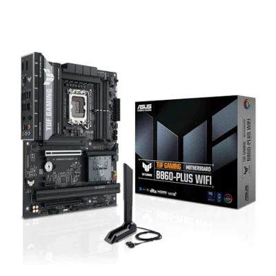 Image de ASUS TUF Gaming B860 PLUS WiFi, Carte mère Intel ATX, 12+1+2+1 80A étapes d&#039;alimentation DrMOS, DDR5, PCIe 5.0, 3 emplacements M.2, Wi FI 7, Realtek 2,5 Go Ethernet, DisplayPort, USB Type C 20 Gbps