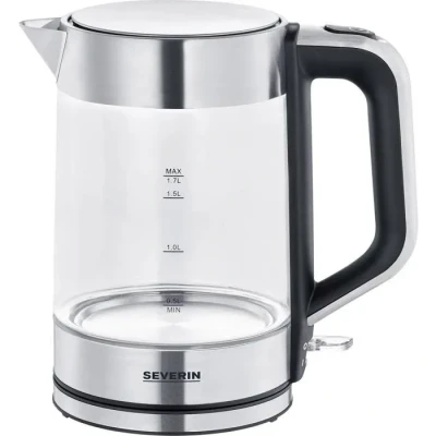 Image de SEVERIN Bouilloire en Verre 1,7L, 2 200W, sans BPA, Filtre Anticalcaire Amovible, Couvercle Ouverture XXL, Socle 360, WK 3420, 24.50