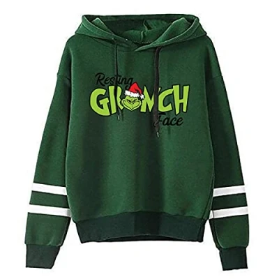 Image de Ladies Hoodie Hooded Sweatshirt Resting Grinch Womens Top Long Sleeves Pullover Hoody Green XL