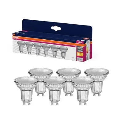 Image de OSRAM LED Star VALUE PAR16, pack avantage de 6 lampes, remplace les ampoules réflecteurs 50W classiques, blanc chaud (2700K), 4.3W, GU10, verre filament, non dimmable