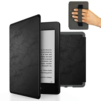Image de MyGadget Housse pour Amazon Kindle Paperwhite 10e Génération 2018 [ PQ94WIF ] Etui Simili Cuir Flip Case avec Poignée élastique Cover Noir