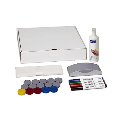 Image de MAUL Jeu d&#039;Accessoires pour Tableau Blanc, 4 marqueurs Brosse d&#039;Effaçage, Nettoyant 15 Aimants, 305 x 240 60 mm