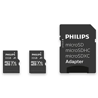 Image de Philips Ultra Speed carte microSDHC Card 2x 32 Go + adaptateur SD UHS I U1, vitesse de lecture jusqu&#039;à 80 Mo/s, A1 Fast App Performance, V10, mémoire pour smartphones, tablette, PC,vidéo Full HD