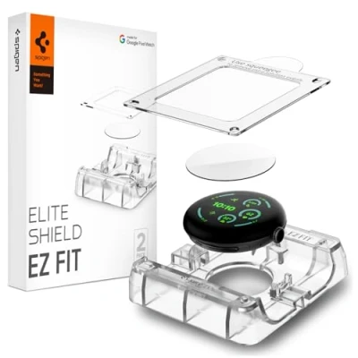 Image de Spigen Eliteshield EZ Fit Protection Écran pour Google Pixel Watch 3 45mm, 2 Pièces, Kit d&#039;installation fourni, Ultra Claire, Résistant aux Rayures, Compatible avec les coques