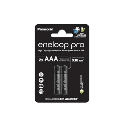Image de eneloop Pro, Piles Rechargeables AAA/Micro, Lot de 2, capacité Min. 930 mAh, Ni MH, prêt à l&#039;emploi, jusqu&#039;à 500 Fois, Emballage sans Plastique, Noires