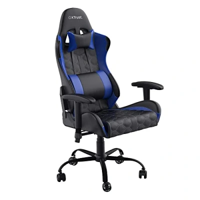 Image de Trust Gaming GXT 708B Resto Chaise Gaming, de Bureau, Fauteuil, Pivotement Total sur 360 et Dossier Réglable, Châssis Construit en Métal Robuste Bleu