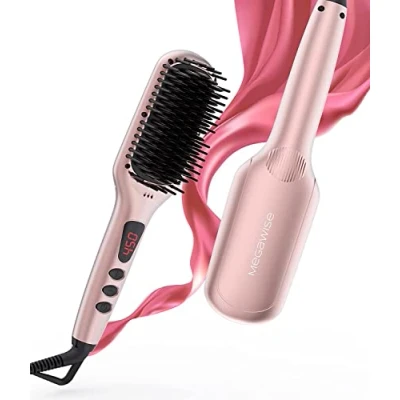 Image de Brosse Lissante Cheveux, MegaWise pour Tous les Types de Cheveux avec Dents Chauffantes Nano, Technologie Double Anion, MCH 20s Chauffage Rapide &amp; Arrêt Automatique 60 Minutes
