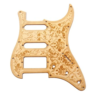 Image de Alnicov SSH Pickguard en bois d&#039;érable 11 trous avec motif floral décoratif pour guitares électriques ST