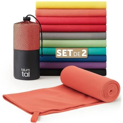 Image de Blumtal Serviette Microfibre 180x90 cm + 80x40 Disponible dans Nombreuses Couleurs et Tailles Serviettes de Sport compactes Ultra légères à séchage Rapide Coral