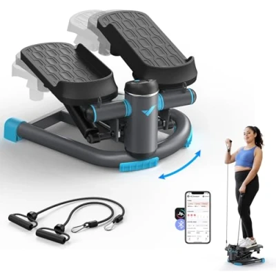 Image de MERACH Mini Stepper Fitness Appartement,Stepper 2 en 1 pour la Maison,Swing Silencieux 150 kg avec Écran LCD et Bandes de Résistance,pour l&#039;Entraînement des Jambes,des Bras,des Fesses