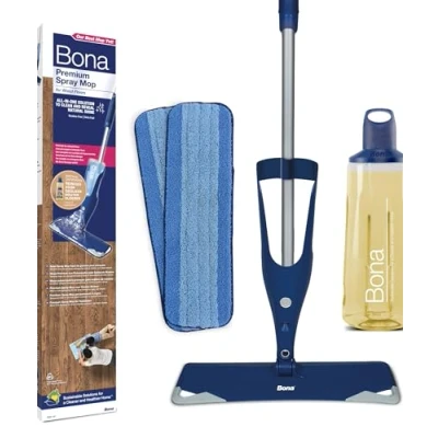 Image de Bona Balai Spray + 850 ML Nettoyant Parquet Huilés 2 Pads en Microfibre avec Reservoir Serpillère Vaporisateur Kit Nettoyage Sol