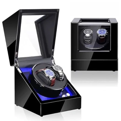 Image de Olvy Remontoir pour 2 Montres Automatique, Boîte de Montre, Watch Winder, Moteur Extrêmement Silencieux, Coussin Flexible Montre