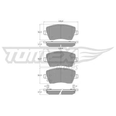 Image de TOMEX brakes TX 14 161 Jeu de plaquettes frein Essieu avant avec indicateur d&#039;usure NISSAN: MICRA 5, 4, Note II 5 portes