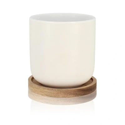 Image de OGO LIVING Set 2 tasses enzo en porcelaine avec support acacia 25 cl 7912007