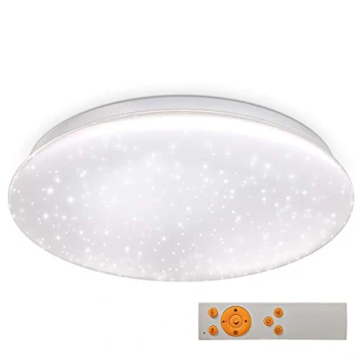 Image de B.K.Licht plafonnier effet étoiles, module LED 17W, dimmable via télécommande IR, CCT lumière blanche froide, neutre, chaude 3.000K 6.500K, fonction veilleuse, Ø338mm