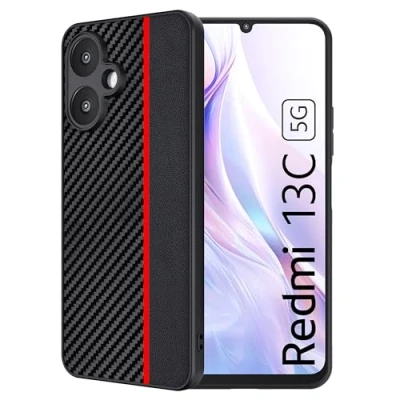 Image de FDHYFGDY Coque pour Xiaomi Redmi 13C 5G Case,[Protection de l&#039;appareil Photo],[Anti Rayures et Antichoc] [Fibre Carbone] Protection