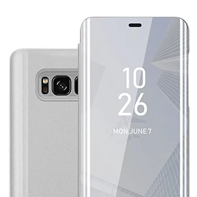 Image de cadorabo Coque Compatible avec Samsung Galaxy S8 Plus en Agate Argent Miroir Clear View Pochette de Protection Fonction Support à 360 Degrés Style Livre Ultra Slim Case