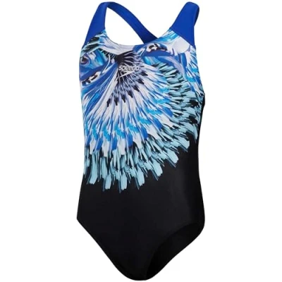 Image de Speedo Digital Placement Splashback Maillot de bain Fille, Noir/Bleu Flamme/Blanc/Bleu Mercurial, 15 16 Ans