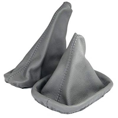 Image de L&amp;P A0022 Kit Soufflet de Levier Vitesses et Frein a Main Cuir veritable compatible avec BMW Serie 3 e46 1998 2006 Gris