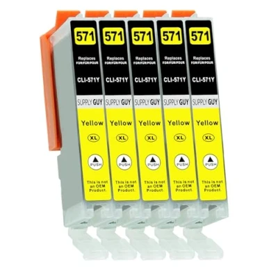 Image de Supply Guy 5 Cartouches d&#039;encre avec Puce Compatible Canon CLI 571 Jaune pour Pixma MG5750 MG5751 MG6850 MG7750 TS5050 TS5055 TS6050 TS8050 TS9050 TS9055 et Plus (Voir Page Produit)