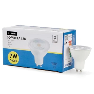 Image de M Ledme Pack de 6, Ampoule Led 7W Gu10 Smd Plus, Lumière Dimmable, Neutre (4000k), Culot Gu10, 580 Lumen, IP20, Ouverture du Faisceau 60. LM7618