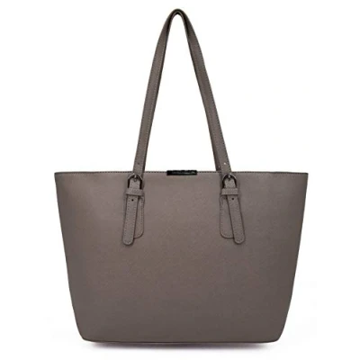 Image de David Jones Sac à Main Shopping Femme Grand Format Cours Lycée Fille Cabas Fourre Tout Porté Epaule Cuir PU Anse Longue Shopper Grande Capacité A4 Etudiante Travail Taupe