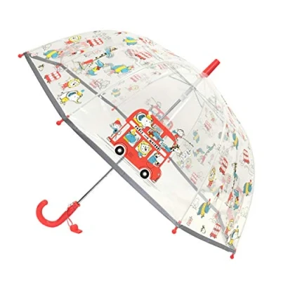 Image de SMARTBULLE Parapluie Enfant Transparent Cloche Bordure fluorescente : Diamètre=71cm ; ouverture manuel Fille et Garçon Motif ANIMAUX