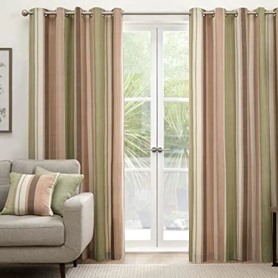 Image de Fusion Whitworth Stripe Paire de Rideaux à œillets 100% Coton 168 x 183 cm (l H) Vert