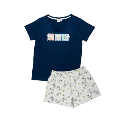 Image de The Peanuts Snoopy pyjama pour femme Ensemble à manches courtes avec short bleu/gris, S