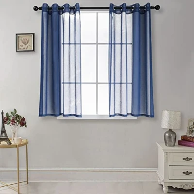Image de CUCRAF Solid Volie Lot de 2 rideaux transparents aspect lin pour salon, chambre à coucher, petits décoratifs fenêtre œillets (139,7 x 137,2 cm long, bleu)
