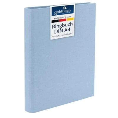Image de goldbuch 37 729 Bella Vista classeur à anneaux A4, bleu ciel, dimensions : 32 x 27,5 4,5 cm, avec mécanisme 4 et pince de serrage, format couverture en lin,