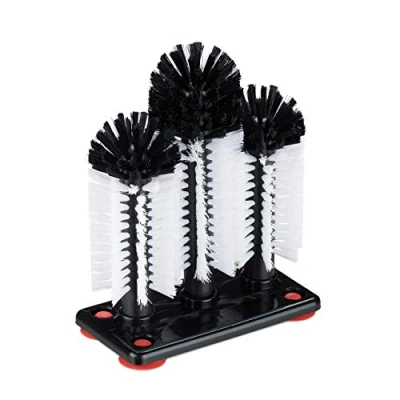 Image de Relaxdays Brosse Lave Verre, Lot de 2, avec Ventouse, gastronomie, fêtes &amp; Bar, goupillon, HLP: 22 x 18,5 9,5 cm, Blanc/Noir