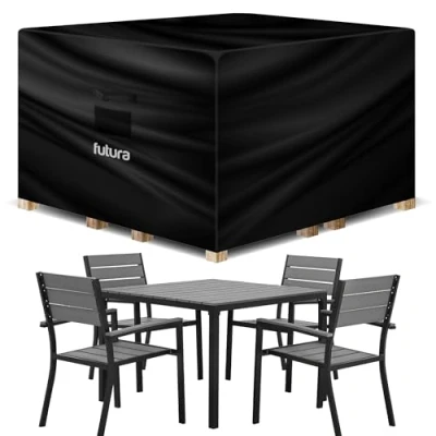Image de Futura Housse carrée imperméable en tissu Oxford 420D pour table d&#039;extérieur, patio et rotin Doublure PVC 250 x 90 cm Résistante aux UV