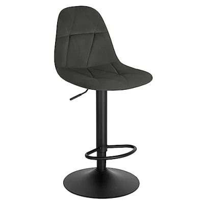 Image de Lestarain Tabouret Bar, Chaise de Comptoir, avec Dossier, Réglable en Hauteur, Pivotant à 360, enVelours, Cadre Métal, Hauteur d&#039;Assise 60 81cm, Gris foncé, LBAI64001 1