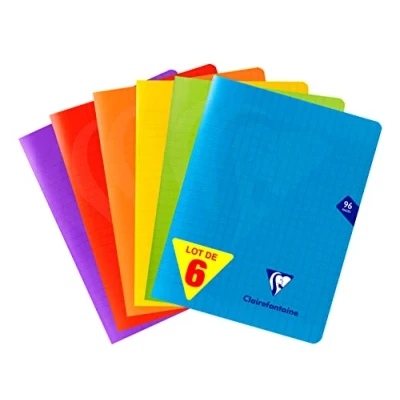 Image de Clairefontaine 293741AMZC Lot de 6 Cahiers Agrafés Mimesys 17x22 cm 96 Pages Grands Carreaux Papier Blanc 90 g Couverture Polypro (Bleu, Rouge, Vert, Jaune, Violet, Orange)