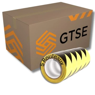 Image de GTSE Ruban Adhésif de signalisation 5 Rouleaux 50 mm x 33 m par Rouleau pour Le marquage au Sol/sécurité Rayures Rouges/Blanches Signal sécurité