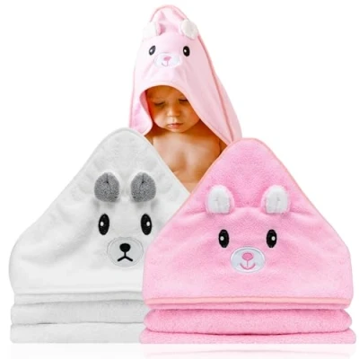 Image de Lot de 2 serviette bain a capuche bebe Idée Cadeau Naissance Garçon Cape animaux 0 3 ans Sortie douce Originale Cadeaux pour Nouveau né